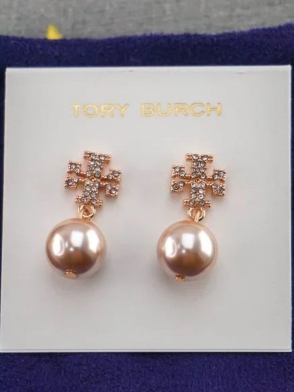 Tory Burch Kira Pavé Pearl Drop Earrings Rose Gold